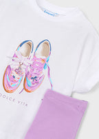 Mayoral compleu fete de vara 2 piese 5-10 ani Lilac cu pantofi
