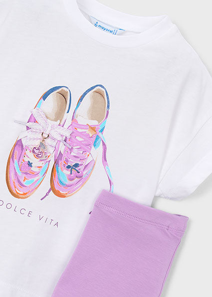 Mayoral compleu fete de vara 2 piese 5-10 ani Lilac cu pantofi