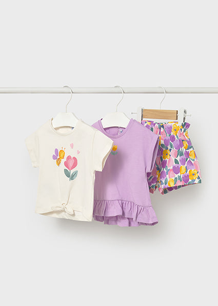 Mayoral compleu fete de vara 3 piese cu imprimeu floral 12-48 luni Lilac