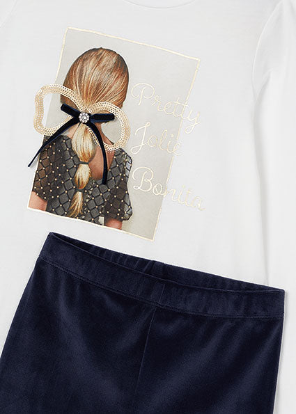Mayoral compleu fete din 2 piese colanti catifea si tricou 4-9 ani Navy blue