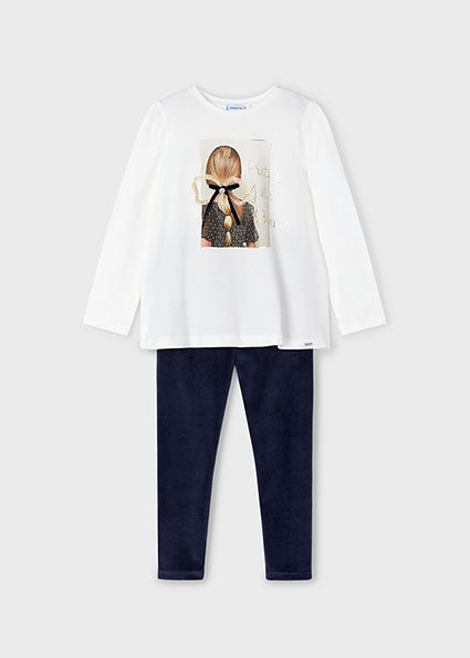 Mayoral compleu fete din 2 piese colanti catifea si tricou 4-9 ani Navy blue