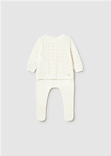 Mayoral compleu fete 2 piese tricot cu pantaloni cu botosei 0-18 luni Ceramica