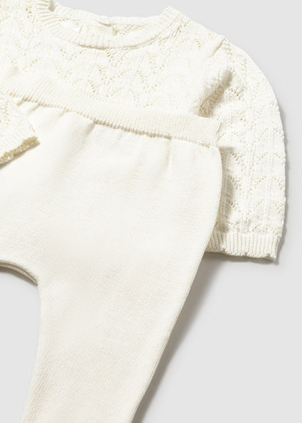 Mayoral compleu fete 2 piese tricot cu pantaloni cu botosei 0-18 luni Ceramica