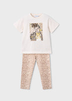 Mayoral compleu fete vara 2 piese cu colanti cu imprimeu 5-10 ani Beige