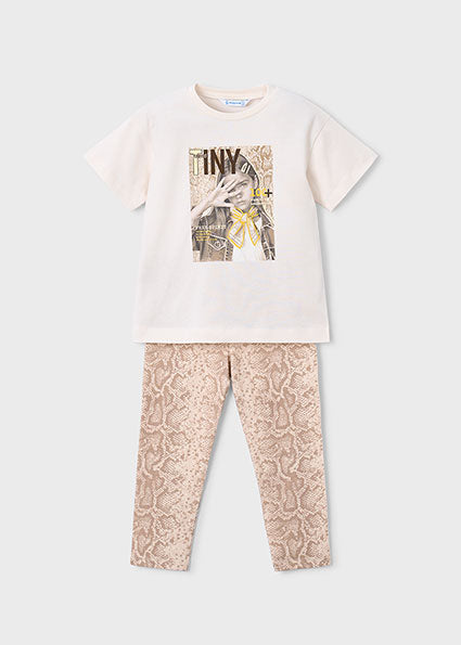 Mayoral compleu fete vara 2 piese cu colanti cu imprimeu 5-10 ani Beige