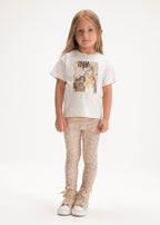 Mayoral compleu fete vara 2 piese cu colanti cu imprimeu 5-10 ani Beige