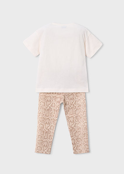 Mayoral compleu fete vara 2 piese cu colanti cu imprimeu 5-10 ani Beige