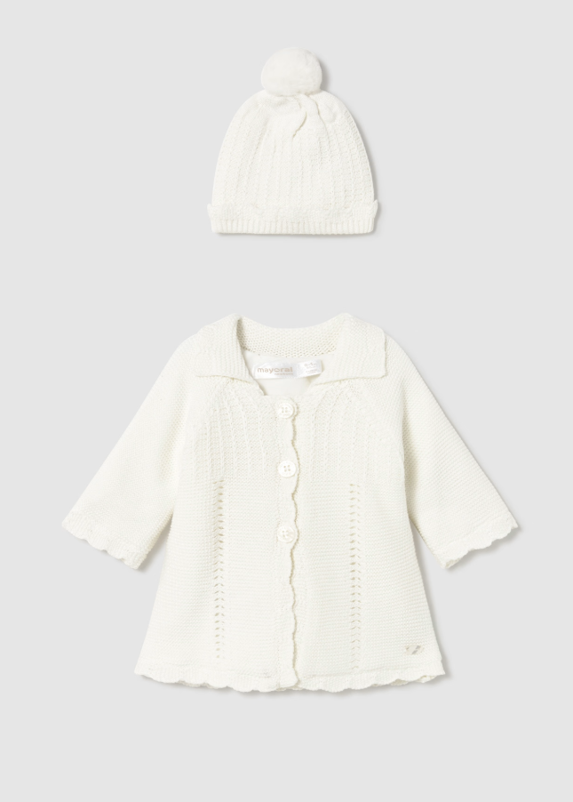 Mayoral palton fete din tricot cu caciulita 0-18 luni Off-white