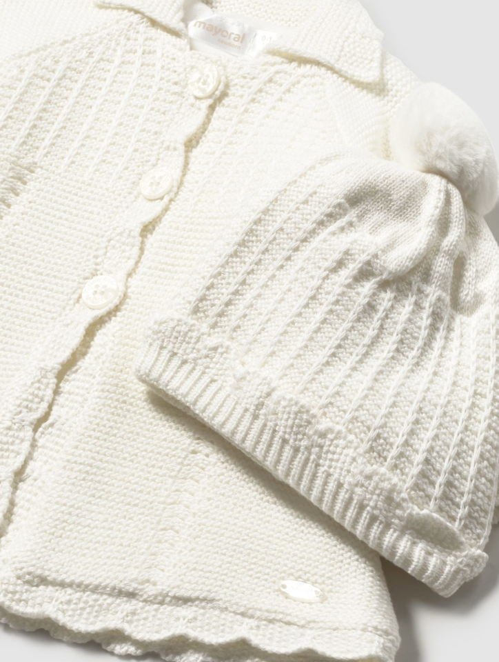Mayoral palton fete din tricot cu caciulita 0-18 luni Off-white