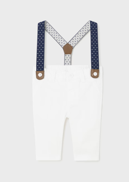 Mayoral pantaloni baieti lungi cu bretele 0-18 luni Alb
