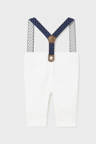 Mayoral pantaloni baieti lungi cu bretele 0-18 luni Alb