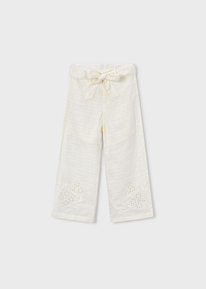 Mayoral pantaloni fete lungi cu broderie 5-10 ani Ecru Imagine principală a produsului