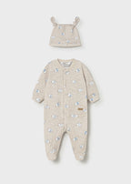 Mayoral pijama baieti cu caciulita 0-18 luni Taupe cu elefanti