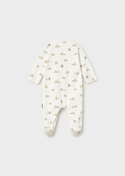 Mayoral pijama baieti cu maneca lunga 0-18 luni Crem-Laurel cu tractor
