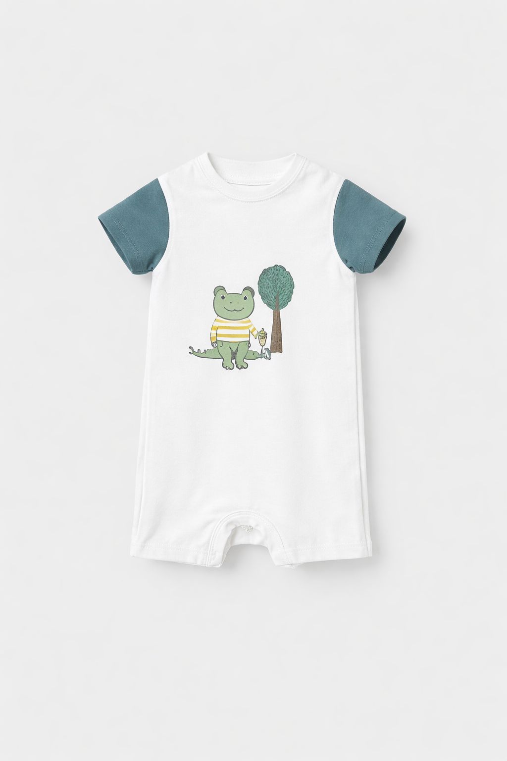 Mayoral pijama baieti de vara 0-18 luni Alb-Mar cu broasca
