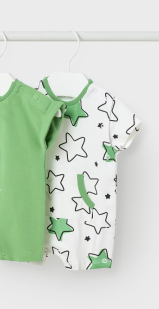 Mayoral pijama baieti de vara 0-18 luni, Alb-Kiwi cu stelute Imagine principală a produsului