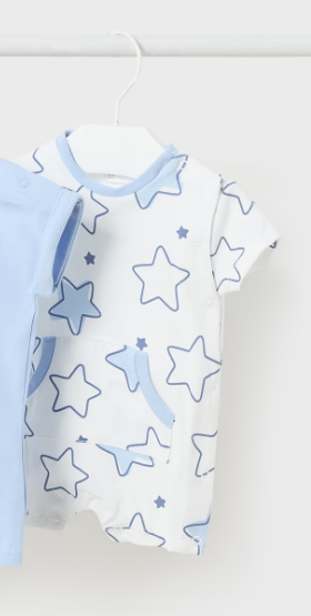 Mayoral pijama baieti de vara 0-18 luni, Alb-Light blue cu stelute Imagine principală a produsului