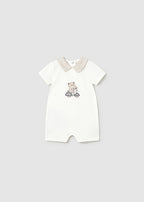 Mayoral pijama baieti de vara 0-18 luni Off-white Ursulet cu bicicleta