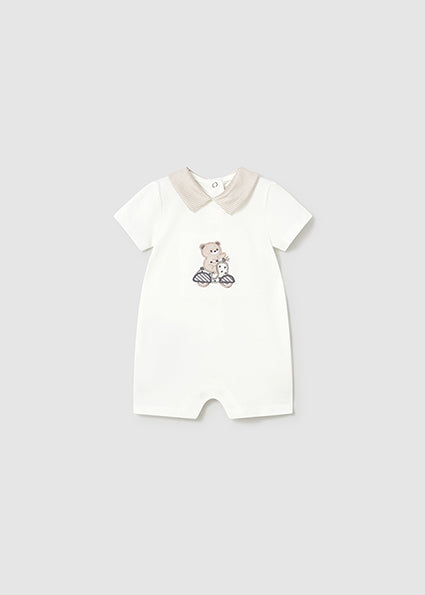Mayoral pijama baieti de vara 0-18 luni Off-white Ursulet cu bicicleta