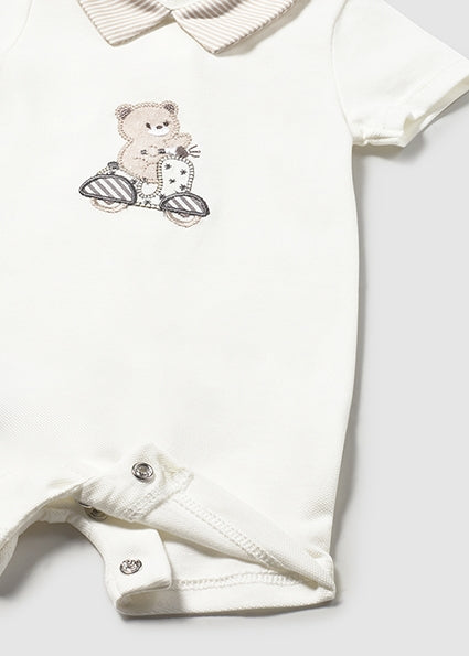 Mayoral pijama baieti de vara 0-18 luni Off-white Ursulet cu bicicleta