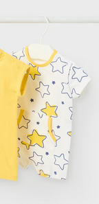 Mayoral pijama baieti de vara 0-18 luni, Alb-Sol cu stelute