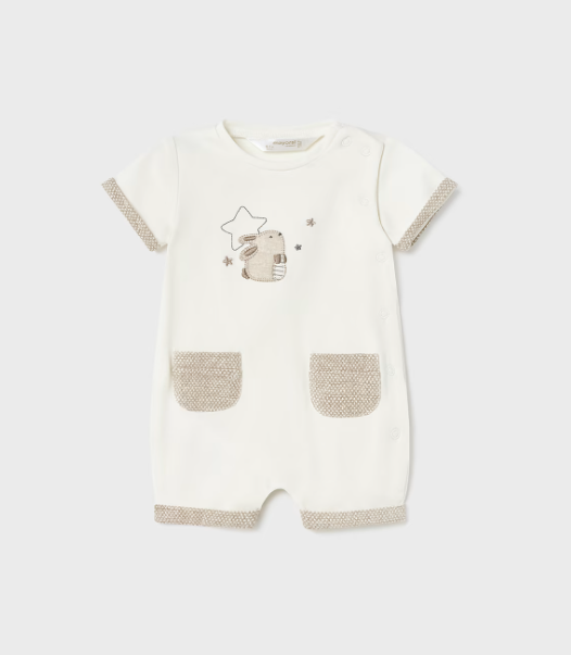 Mayoral pijama baieti de vara 0-9 luni, Off-white cu iepuras Imagine principală a produsului