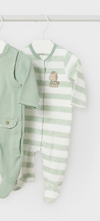 Mayoral pijama baieti din bumbac 0-6 luni, Aqua cu calut si dungi