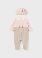 Mayoral pijama fete catifelata cu bereta 0-18 luni Blush