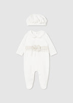 Mayoral pijama fete catifelata cu bereta 0-18 luni Off-white