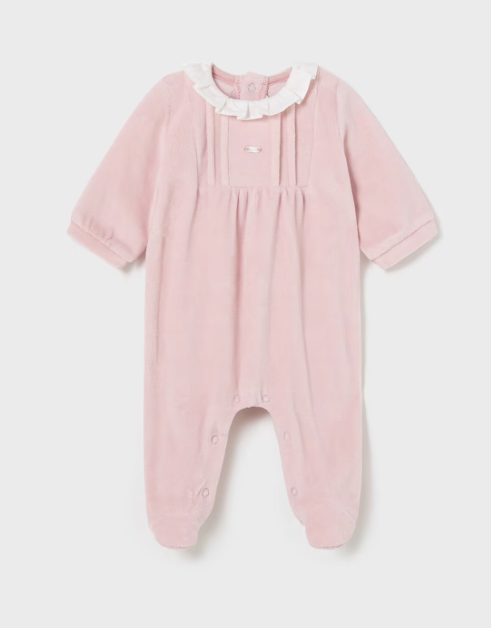 Mayoral pijama fete catifelata cu guler 0-18 luni Roz Baby