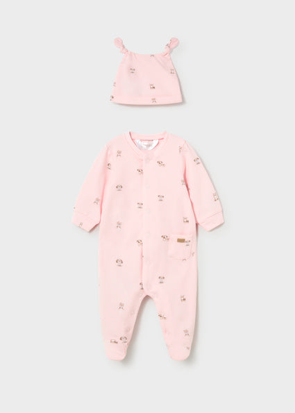Mayoral pijama fete cu caciulita 0-18 luni Roz baby cu catelusi