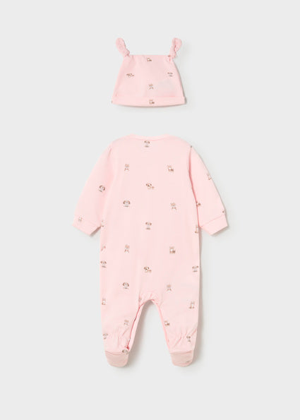Mayoral pijama fete cu caciulita 0-18 luni Roz baby cu catelusi