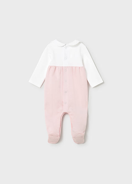 Mayoral pijama fete cu guleras 0-18 luni Roz baby cu alb