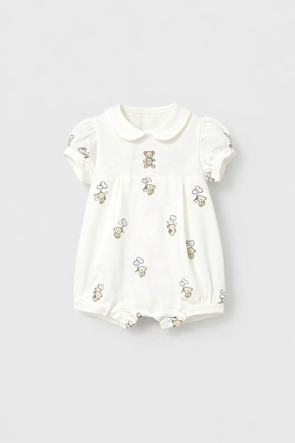 Mayoral pijama fete de vara cu guleras 0-18 luni Off-white cu ursulet