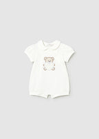 Mayoral pijama fete de vara cu guleras 0-18 luni Off-white cu ursulet