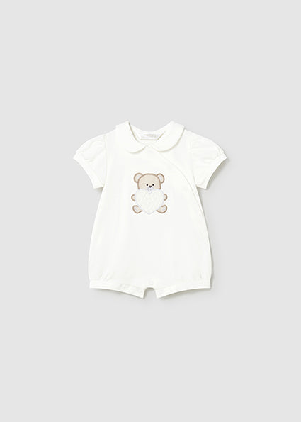 Mayoral pijama fete de vara cu guleras 0-18 luni Off-white cu ursulet