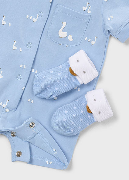 Mayoral pijama vara baieti cu acesorii 0-18 luni Sky cu gasca