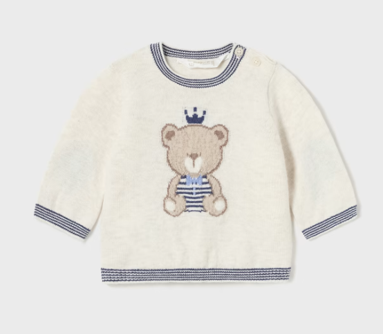 Mayoral pulover baieti jacquard 0-18 luni, Milk vigore cu ursulet