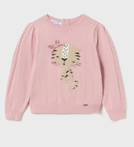 Mayoral pulover fete jacquard 6-36 luni, Rozaliu cu tigru