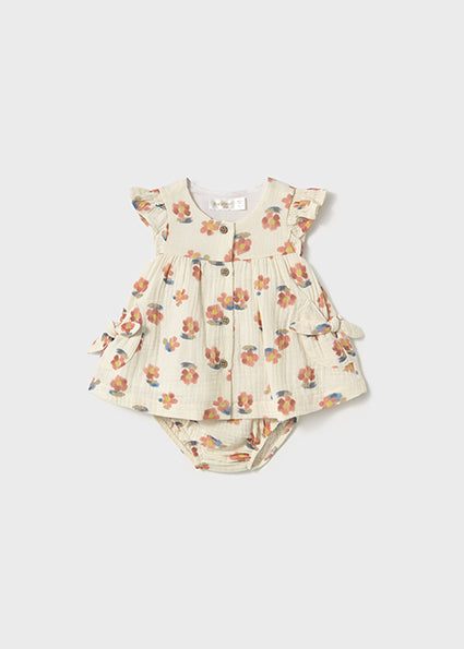 Mayoral rochita fete cu body inclus 0-18 luni Natur cu floricele
