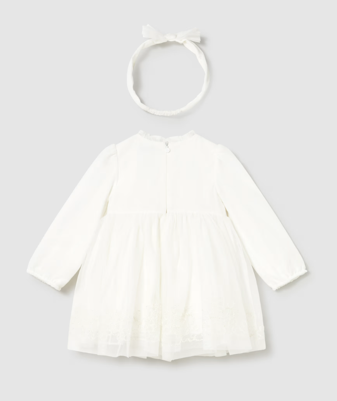 Mayoral rochita fetite de ceremonie cu tul brodat si bentita 6-48 luni Off-white