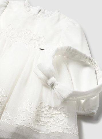 Mayoral rochita fetite de ceremonie cu tul brodat si bentita 6-48 luni Off-white
