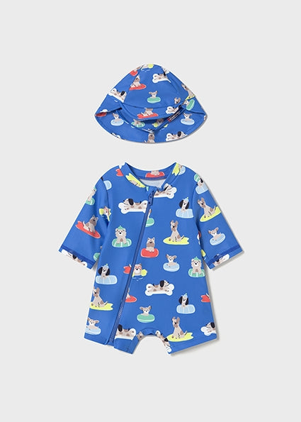 Mayoral set baie baieti cu palarie si protectie solara 0-18 luni Klein