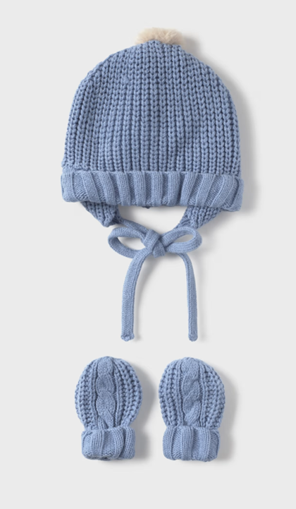 Mayoral set caciula si manusi tricot baieti 0-18 luni Azur bruma