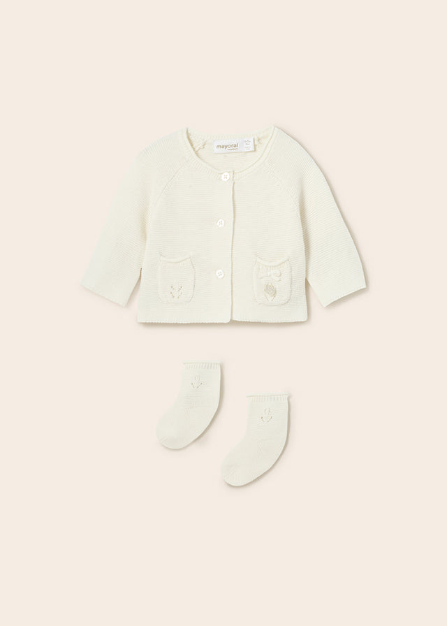 Mayoral set tricot bluza fete cu sosete 0-18 luni Off-white