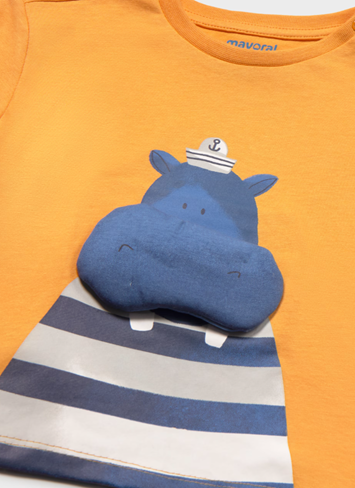 Mayoral tricou baieti cu aplicateie 12-48 luni Peach - Hippo