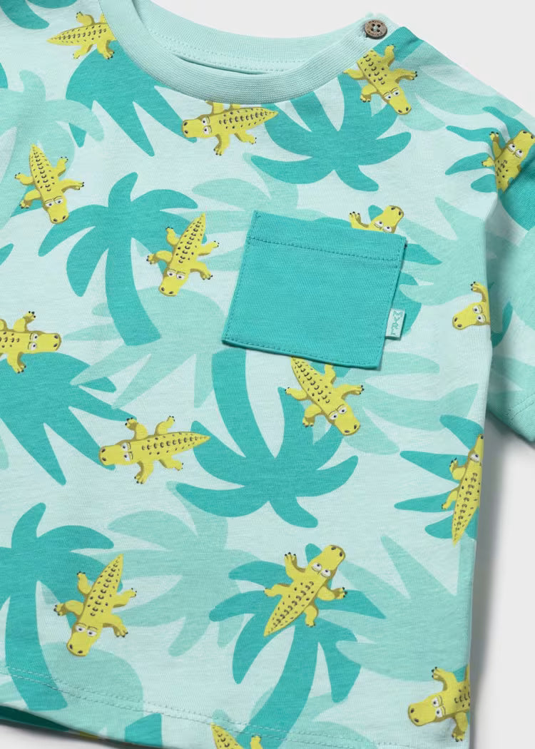 Mayoral tricou baieti cu imprimeu 12-48 luni Acvamarin cu palmieri si crocodili