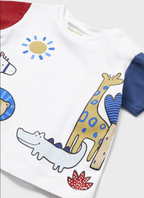 Mayoral tricou baieti cu maneca scurta 0-18 luni Marte alb girafa