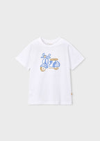 Mayoral tricou baieti cu motocicleta brodata 5-10 ani Alb