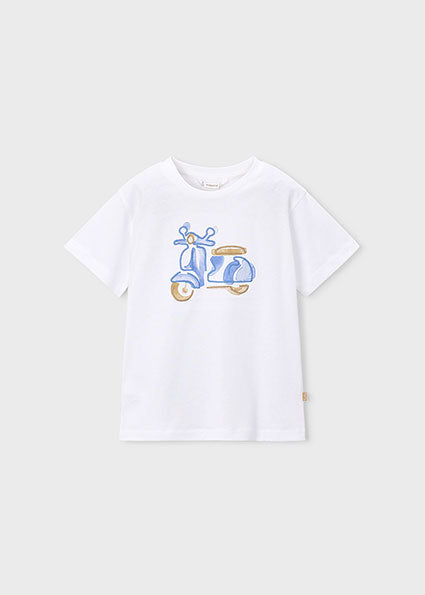 Mayoral tricou baieti cu motocicleta brodata 5-10 ani Alb